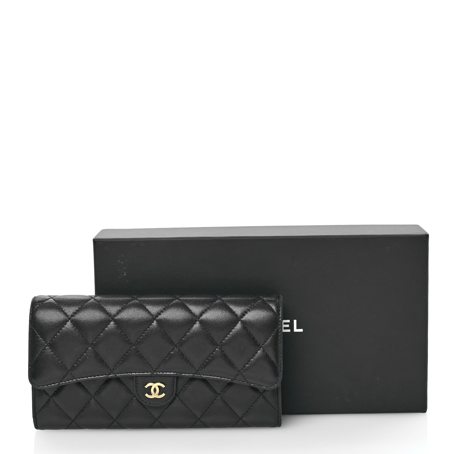 Chanel Lambskin Quilted Large Gusset Flap Wallet Black 8 of 8