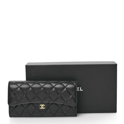 Chanel Lambskin Quilted Large Gusset Flap Wallet Black 8 of 8