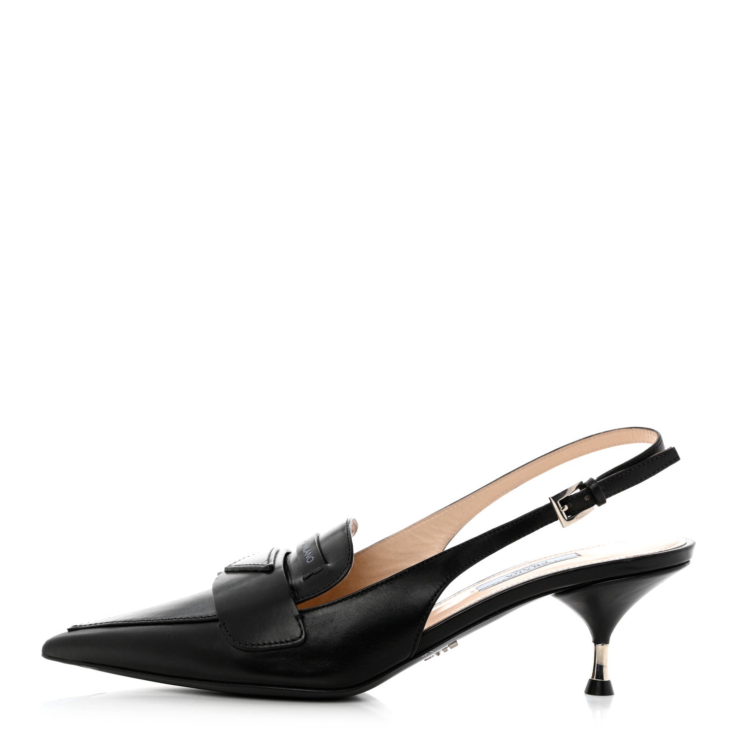 Prada Nappa Triangle Logo Pointed Toe Slingback Pumps 39 Black 1 of 12