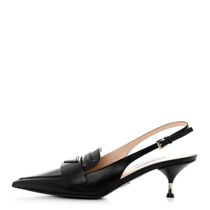 Prada Nappa Triangle Logo Pointed Toe Slingback Pumps 39 Black 1 of 12