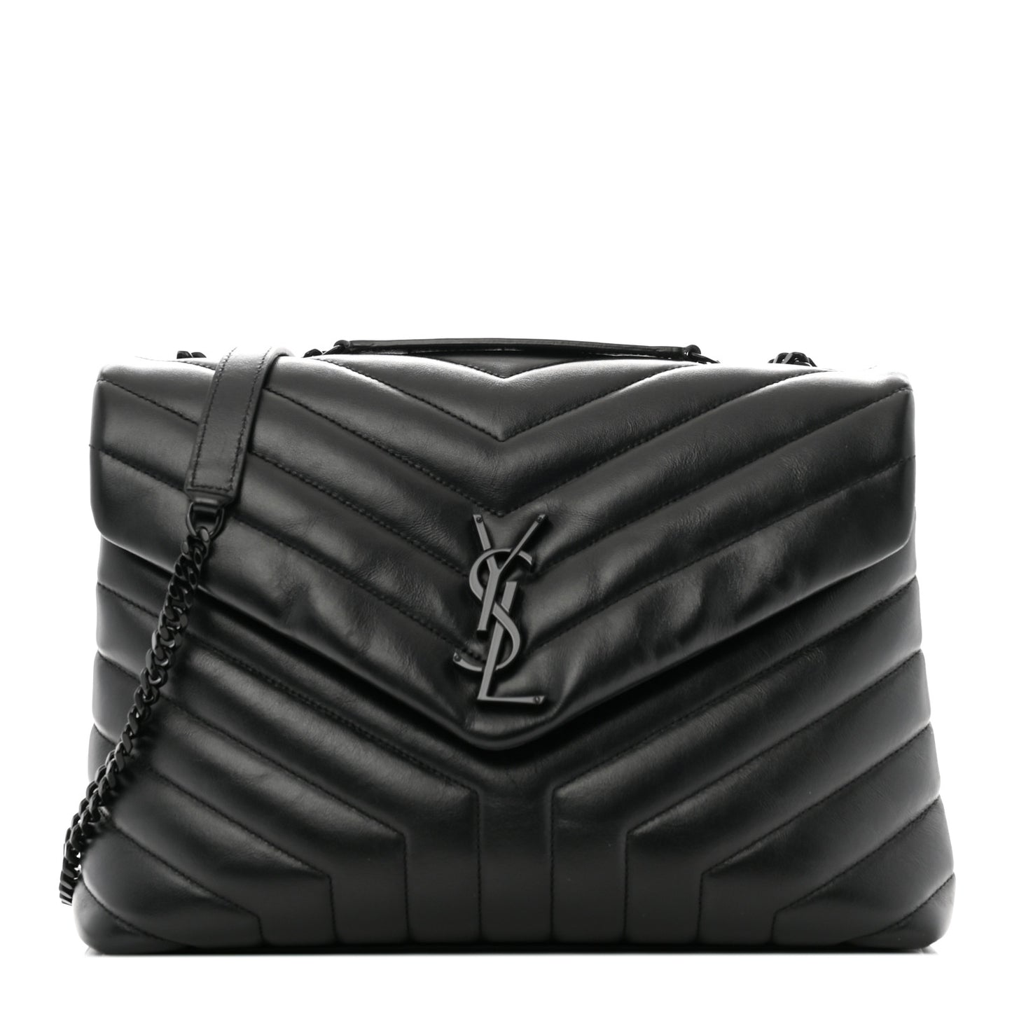 Calfskin Y Quilted Monogram Monochrome Medium Loulou Chain Satchel Black