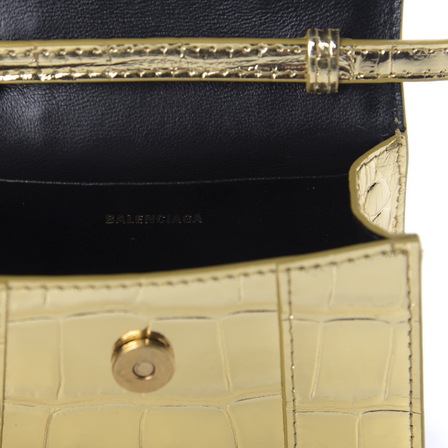 Balenciaga Metallic Calfskin Crocodile Embossed Hourglass Top Handle Bag Mini Gold 5 of 8