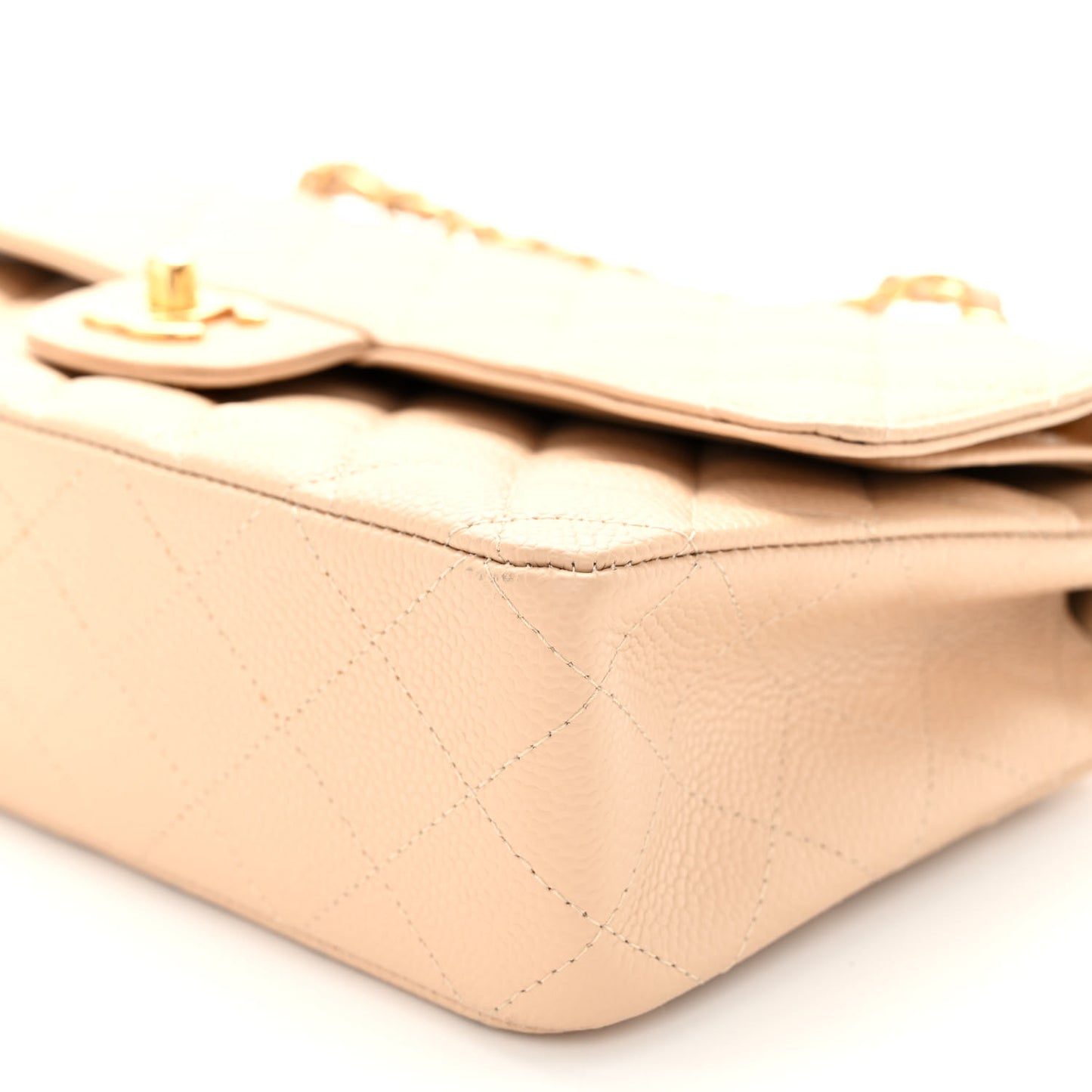 Caviar Quilted Medium Double Flap Beige