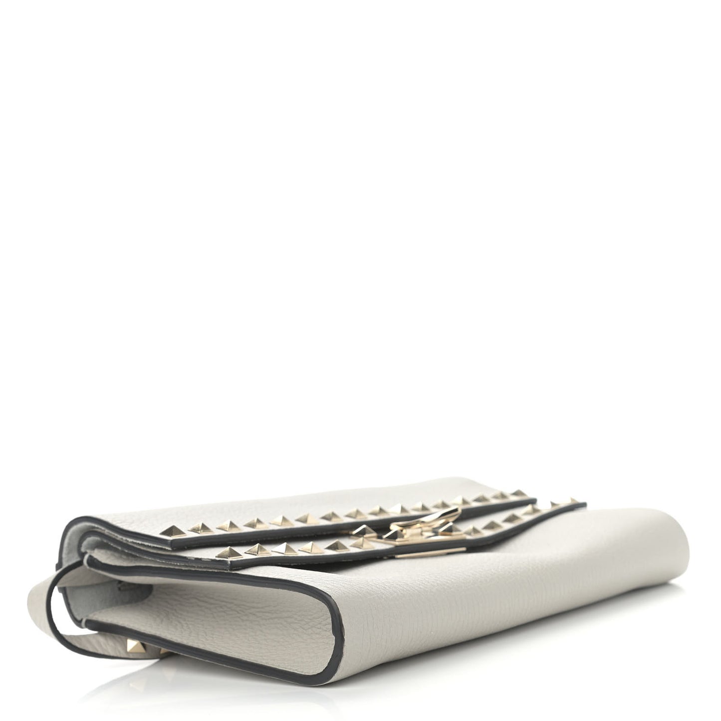 Pebbled Calfskin Rockstud Double Flap Crossbody Bag Grey