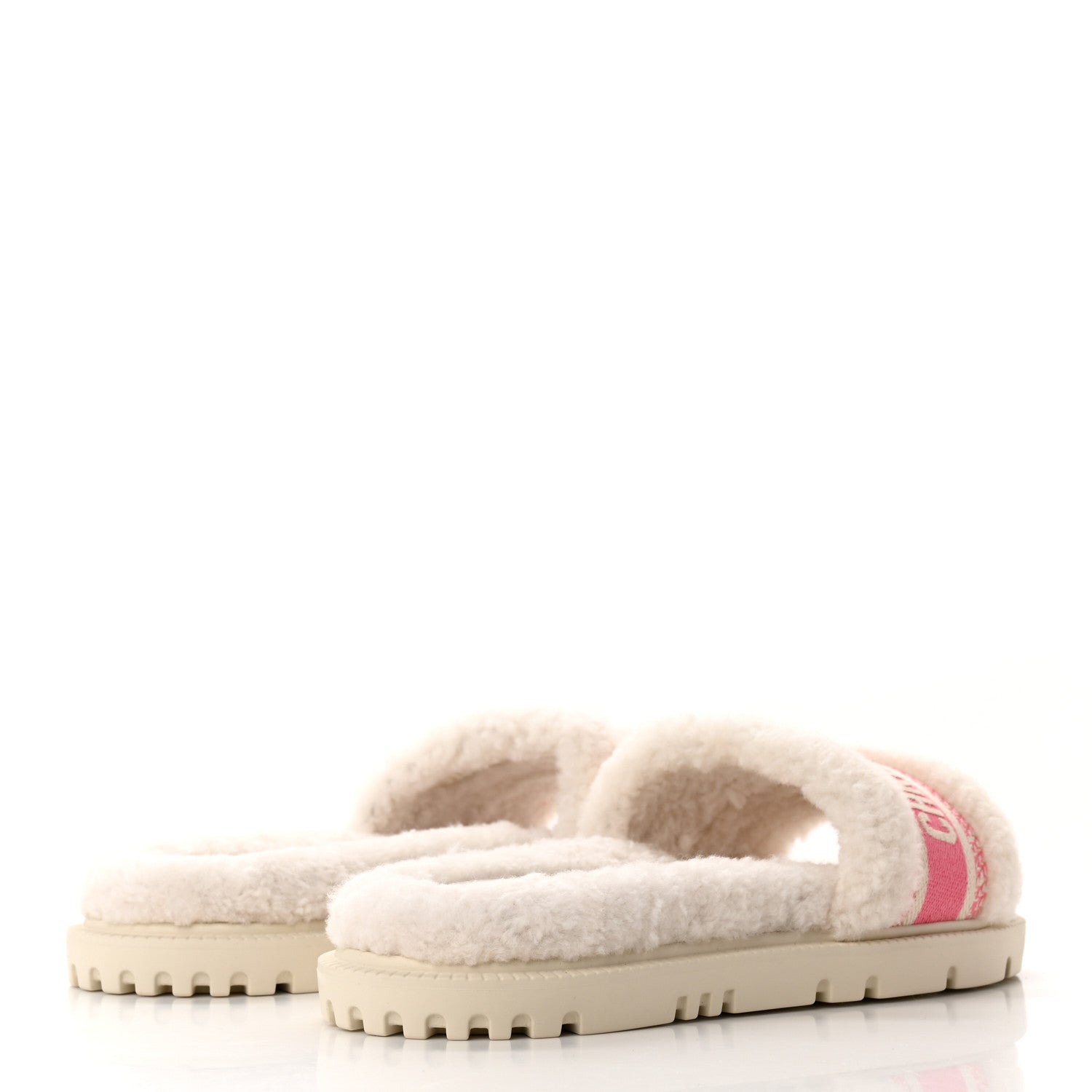 Christian Dior Shearling Canvas Embroidered Dway 10mm Slide Sandals 37.5 Pink White 4 of 9