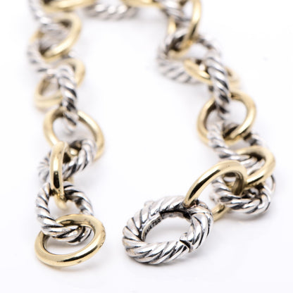 David Yurman Sterling Silver 18K Yellow Gold 10mm Medium Oval Link Bracelet 4 of 5