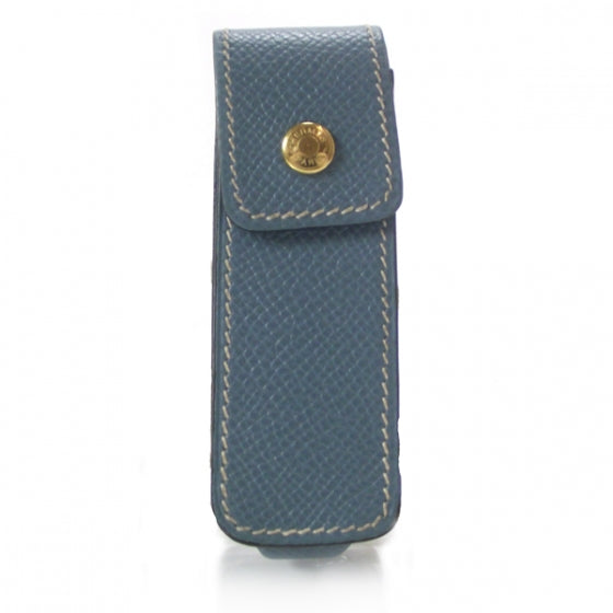 Hermes Courchevel Gum or Lipstick Case Bleu 1 of 6