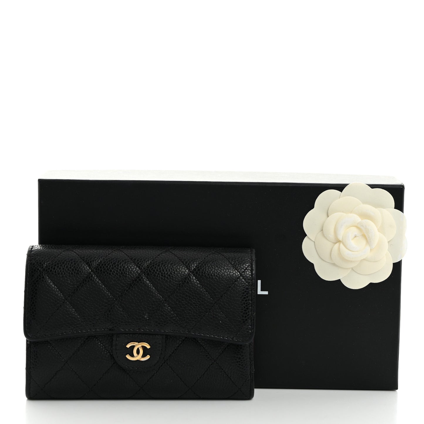 Caviar Quilted Medium Flap Wallet Black