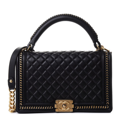 Chanel Calfskin Quilted New Medium Boy Top Handle Flap Black 1 of 4
