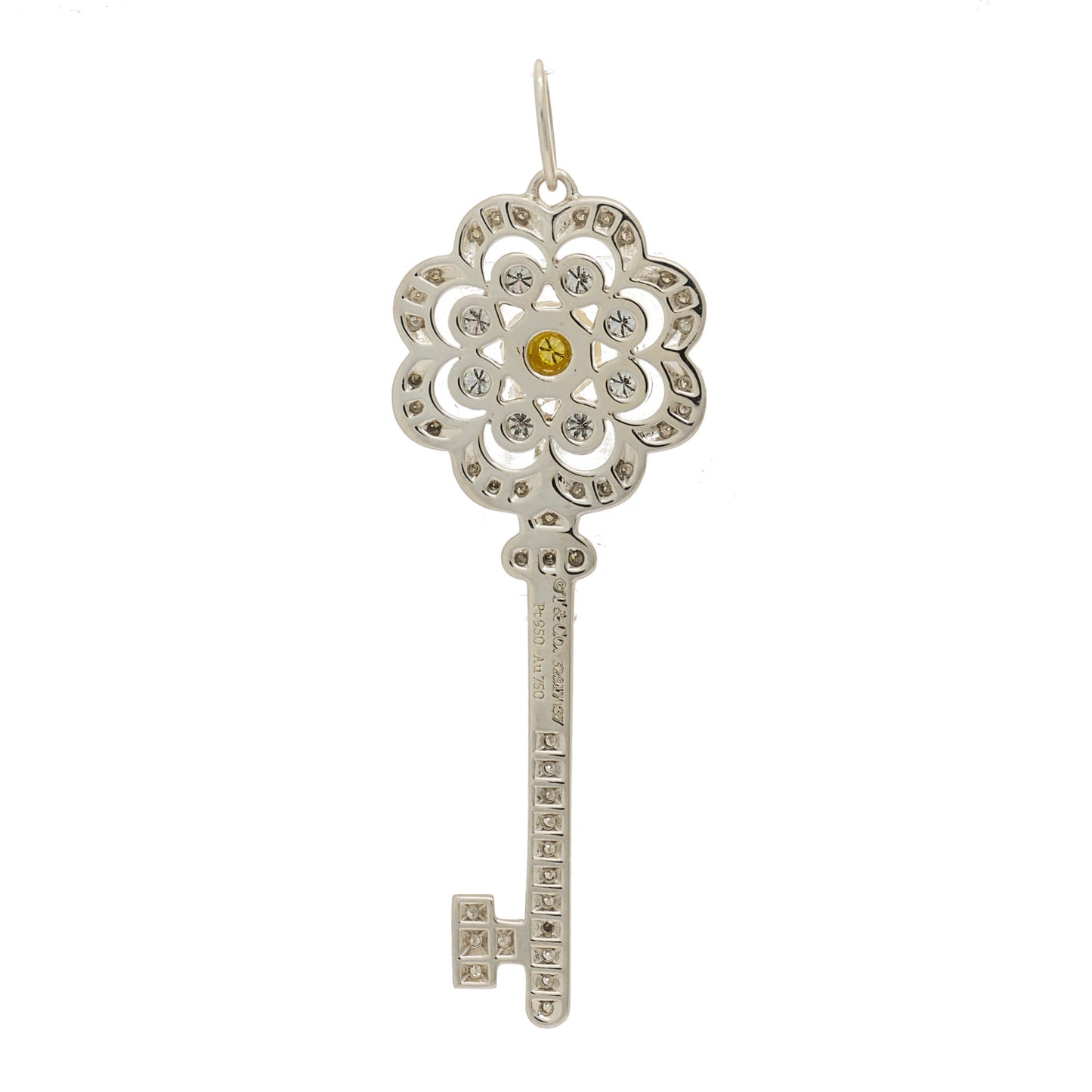 Platinum 18K Yellow Gold Diamond Fancy Yellow Diamond Rose Key Pendant