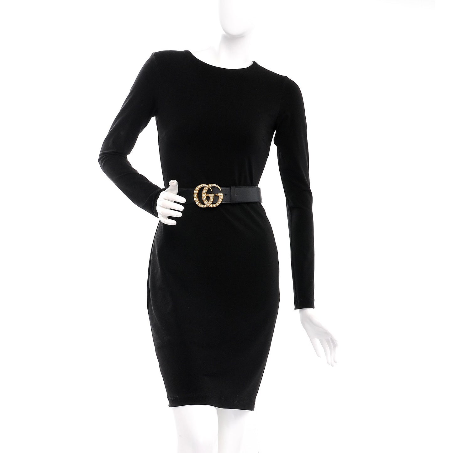 Moon Calfskin Pearl Double G 40mm Belt 85 34 Black Cream