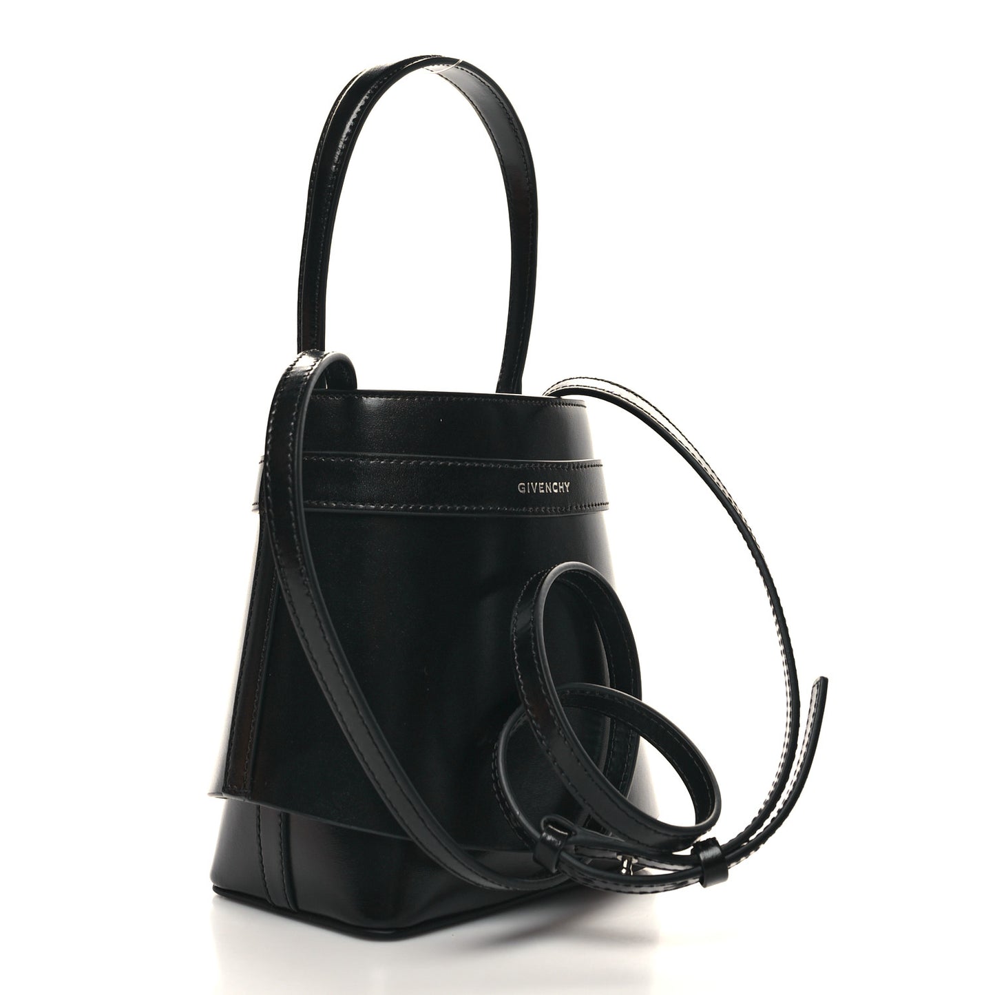 Box Calfskin Shark Lock Bucket Bag Black