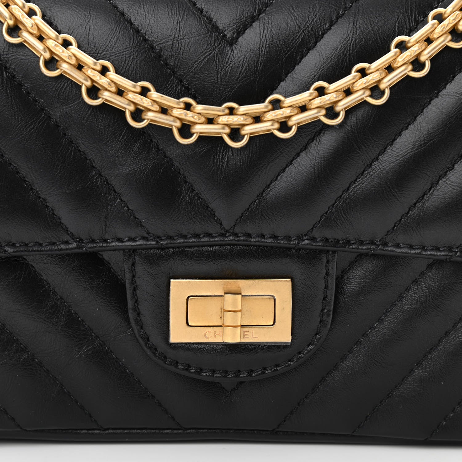 Chanel Aged Calfskin Chevron Quilted 2.55 Reissue Mini Flap Black 7 of 10
