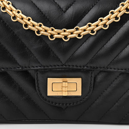 Chanel Aged Calfskin Chevron Quilted 2.55 Reissue Mini Flap Black 7 of 10