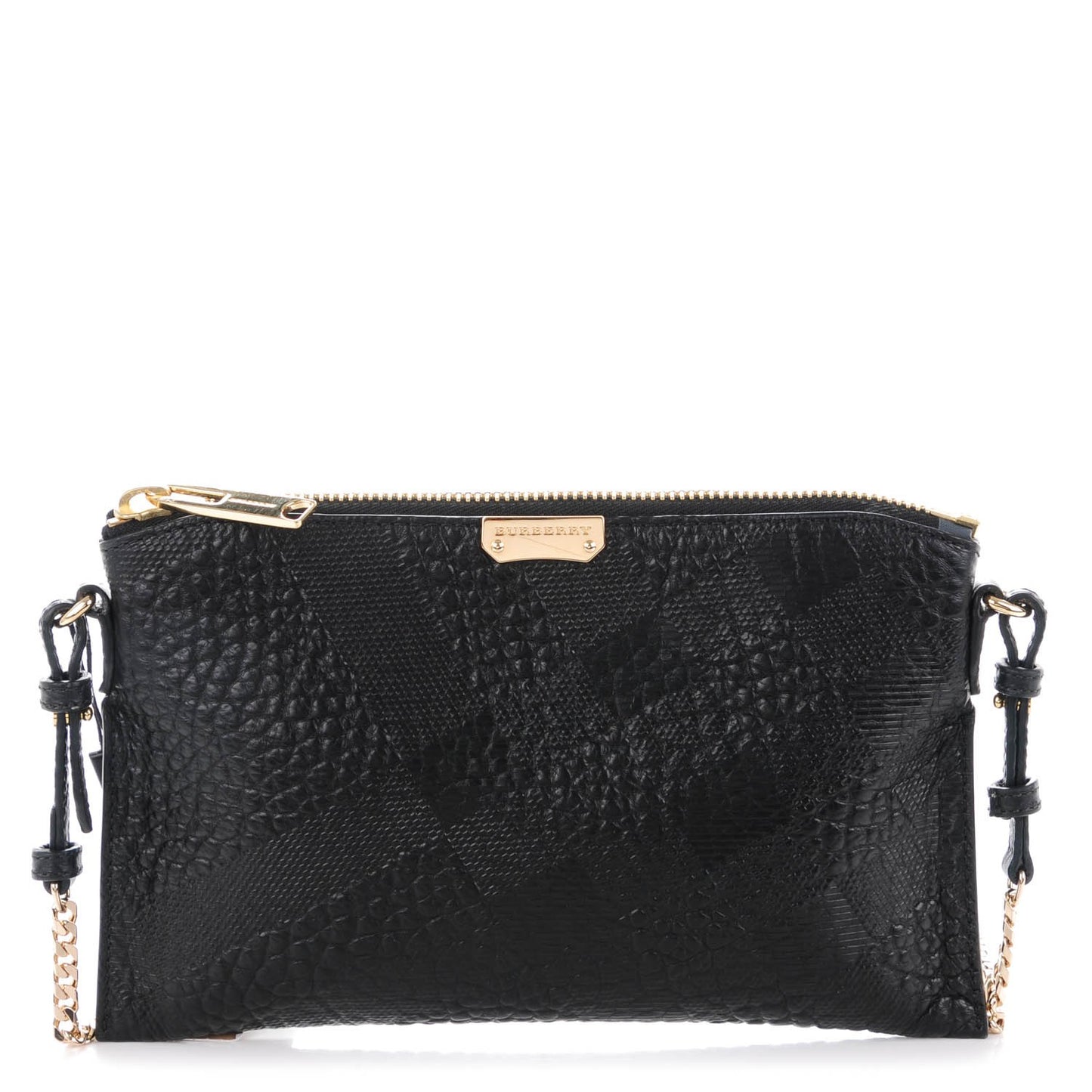 Signature Grain Calfskin Check Embossed Peyton Crossbody Clutch Bag Black
