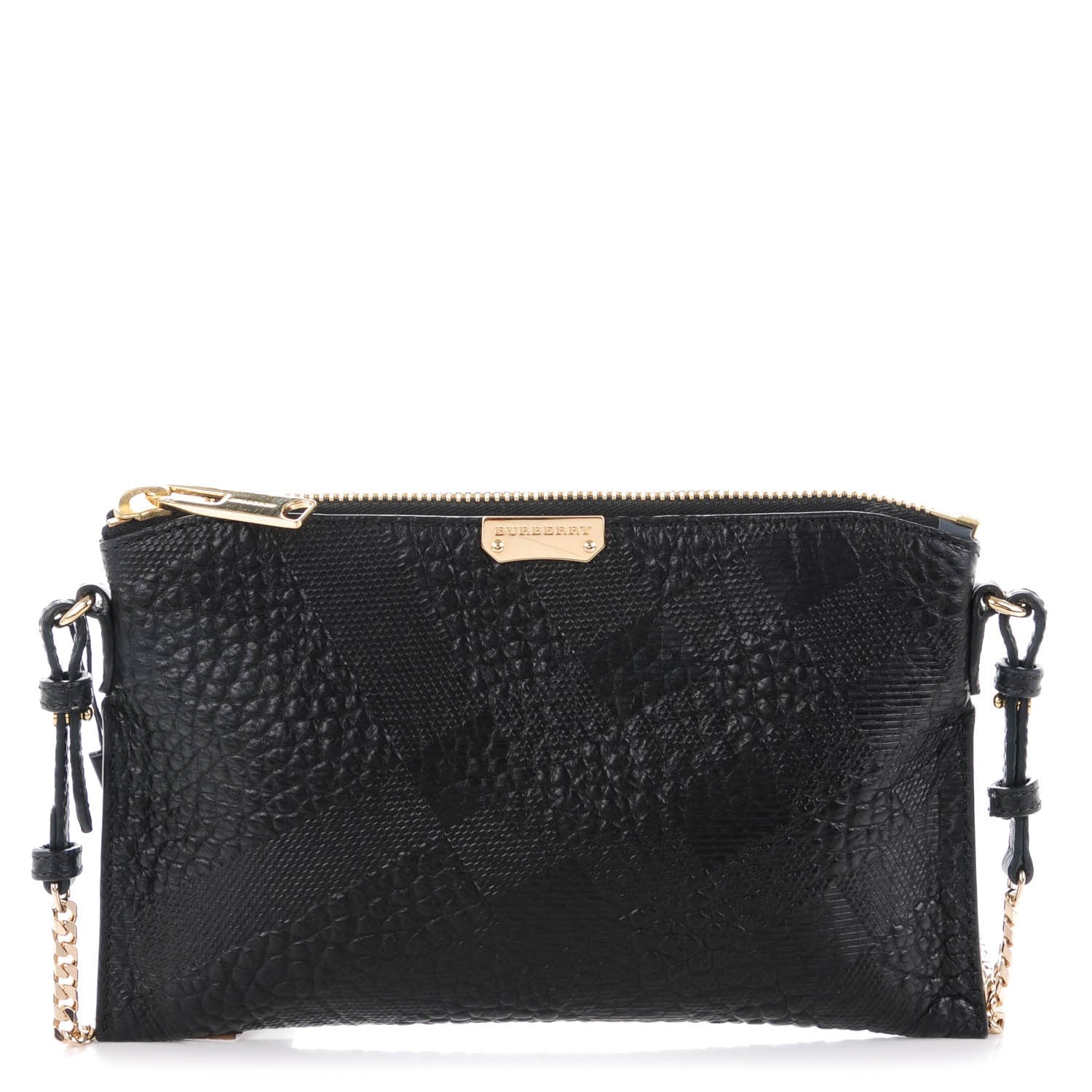 Burberry Signature Grain Calfskin Check Embossed Peyton Crossbody Clutch Bag Black 1 of 8