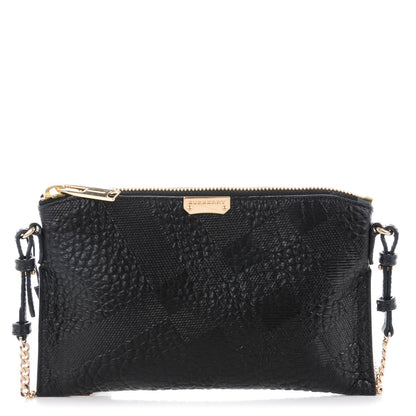 Burberry Signature Grain Calfskin Check Embossed Peyton Crossbody Clutch Bag Black 1 of 8