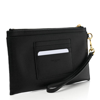 Saint Laurent Grain De Poudre Chevron Monogram Bill Pouch Black 3 of 8