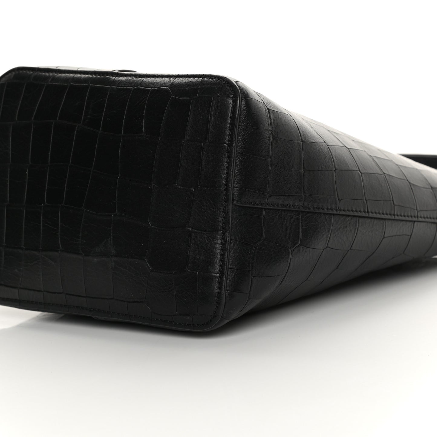 Calfskin Crocodile Embossed Small Kite Bucket Bag Black