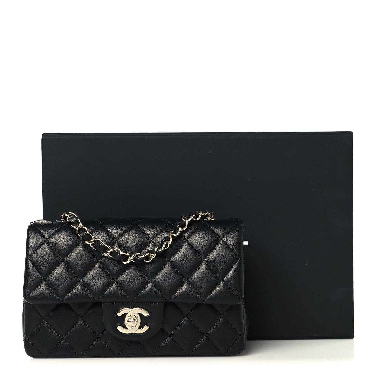 Lambskin Quilted Mini Rectangular Flap Black