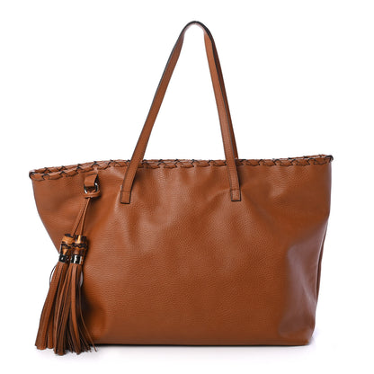 Gucci Pebbled Calfskin Large Bamboo Tassel Tote Brown 1 of 4