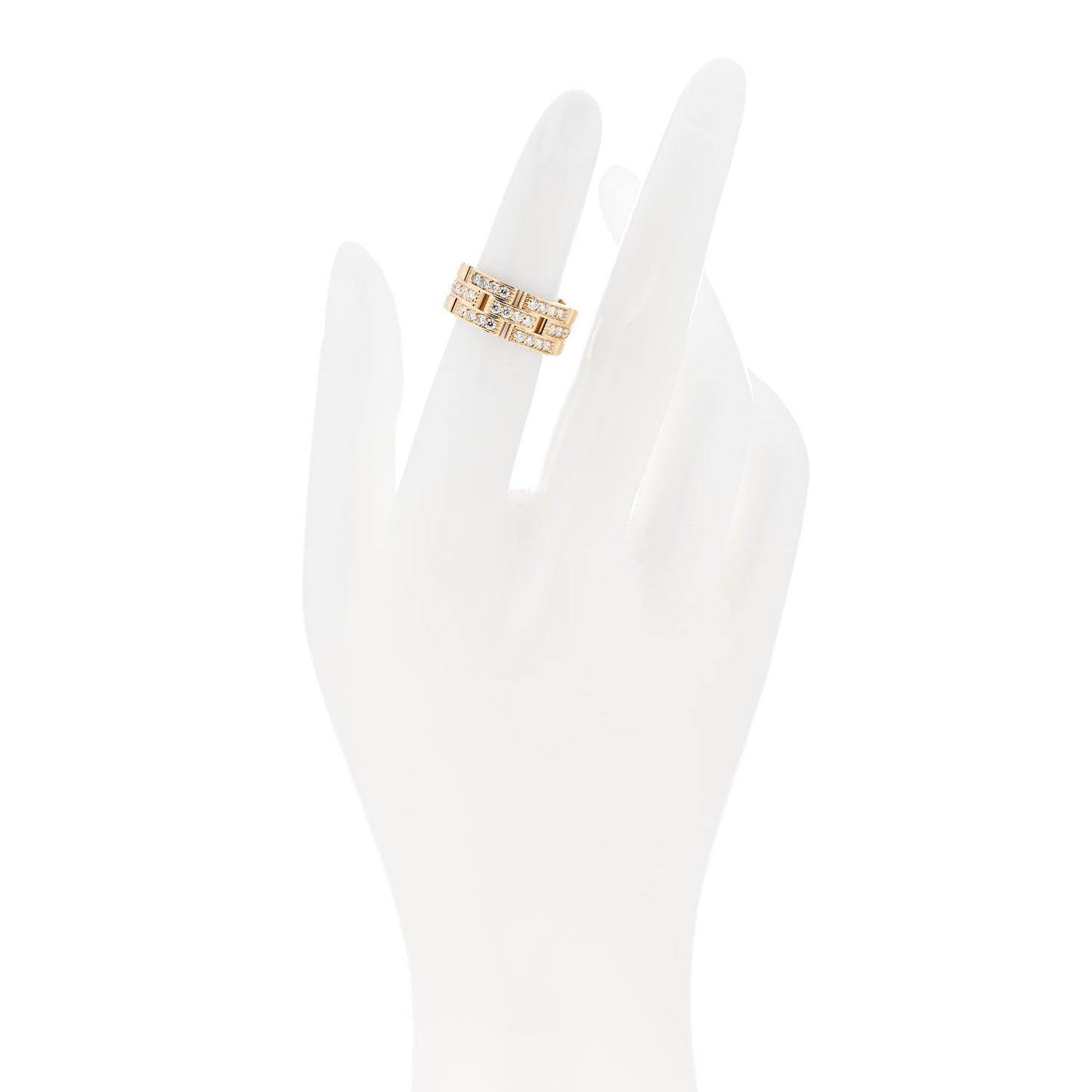18K Gold Diamond Maillon Panthere 3 Half Rows Paved Ring 48/4.5