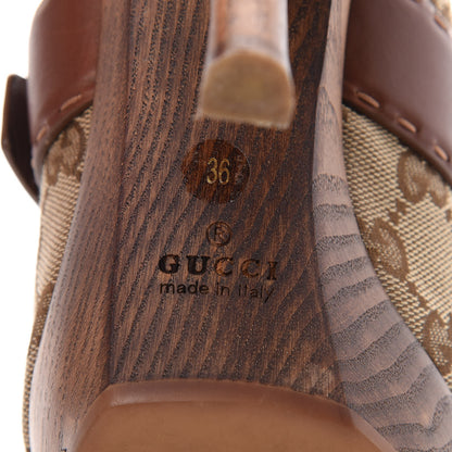 Gucci Monogram Washed Soft Calfskin Platform High Heel Slides 36 Beige Ebony Marrone 7 of 12