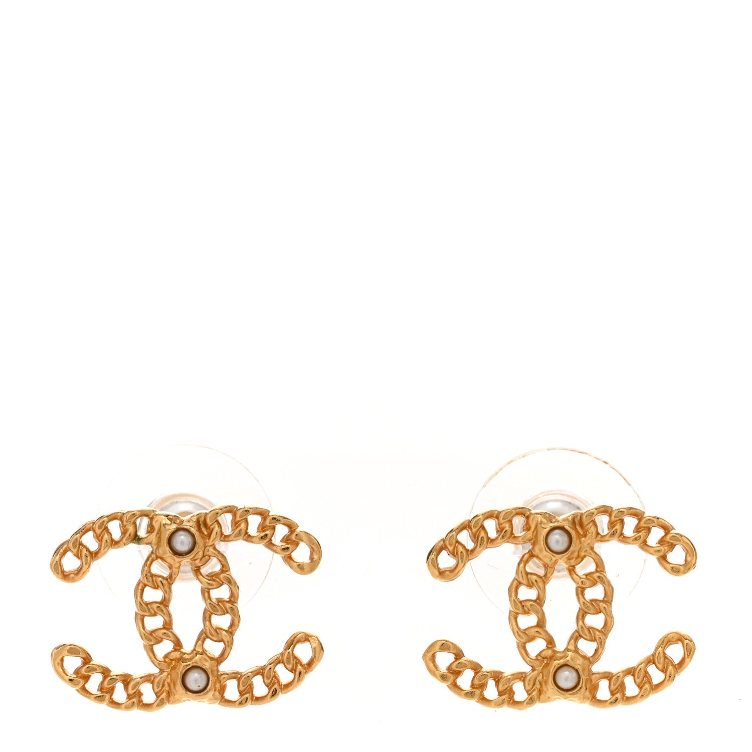 Chanel Metal Pearl CC Chain Link Earrings Light Gold 1 of 5