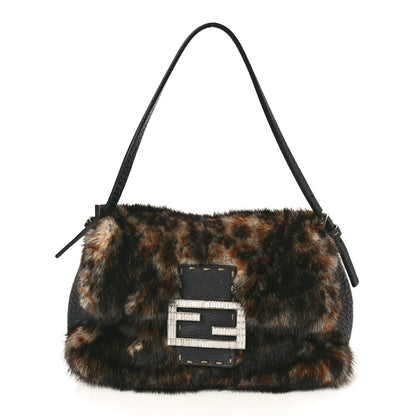 Fendi Cuoio Romano Selleria Rabbit Fur Crystal Mini Mama Baguette Black Multicolor 1 of 11