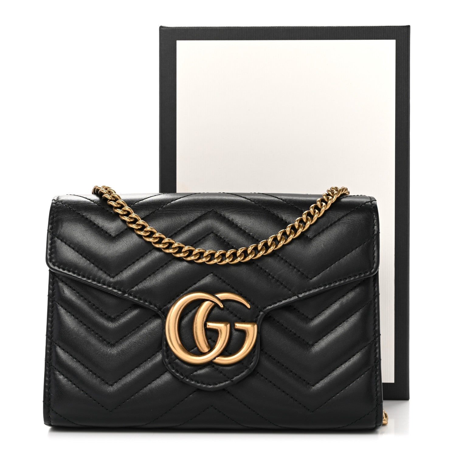 Gucci Calfskin Matelasse GG Marmont Chain Wallet Black 13 of 13
