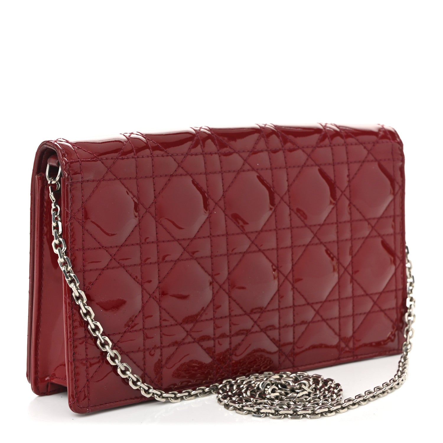 Christian Dior Patent Cannage Lady Dior Chain Wallet Rouge Ceris 4 of 12