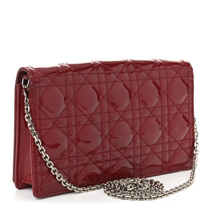 Christian Dior Patent Cannage Lady Dior Chain Wallet Rouge Ceris 4 of 12