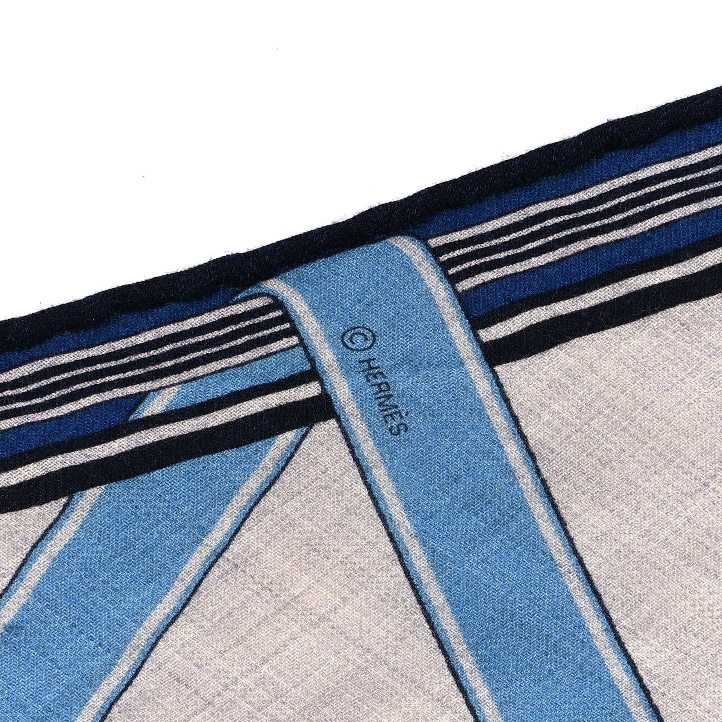 Cashmere Silk Losange Scarf GM  Bleu Gris Multicolor