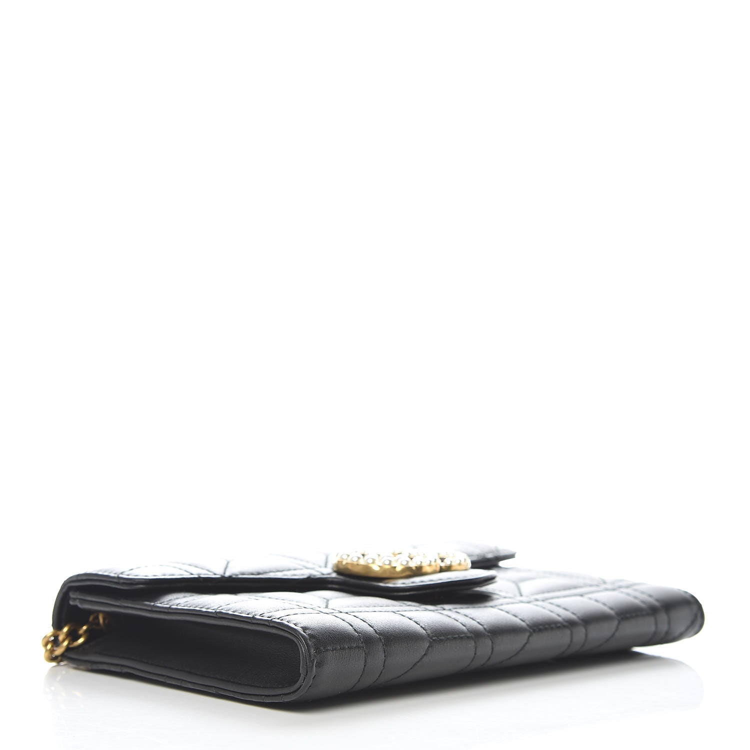 Gucci Calfskin Matelasse Mini Pearly GG Marmont Chain Wallet Black 4 of 9