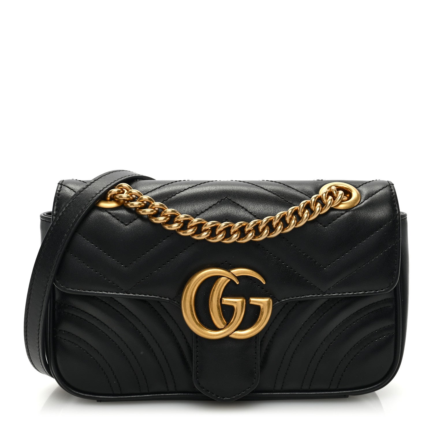 Gucci Calfskin Matelasse Mini GG Marmont Shoulder Bag Black 1 of 11