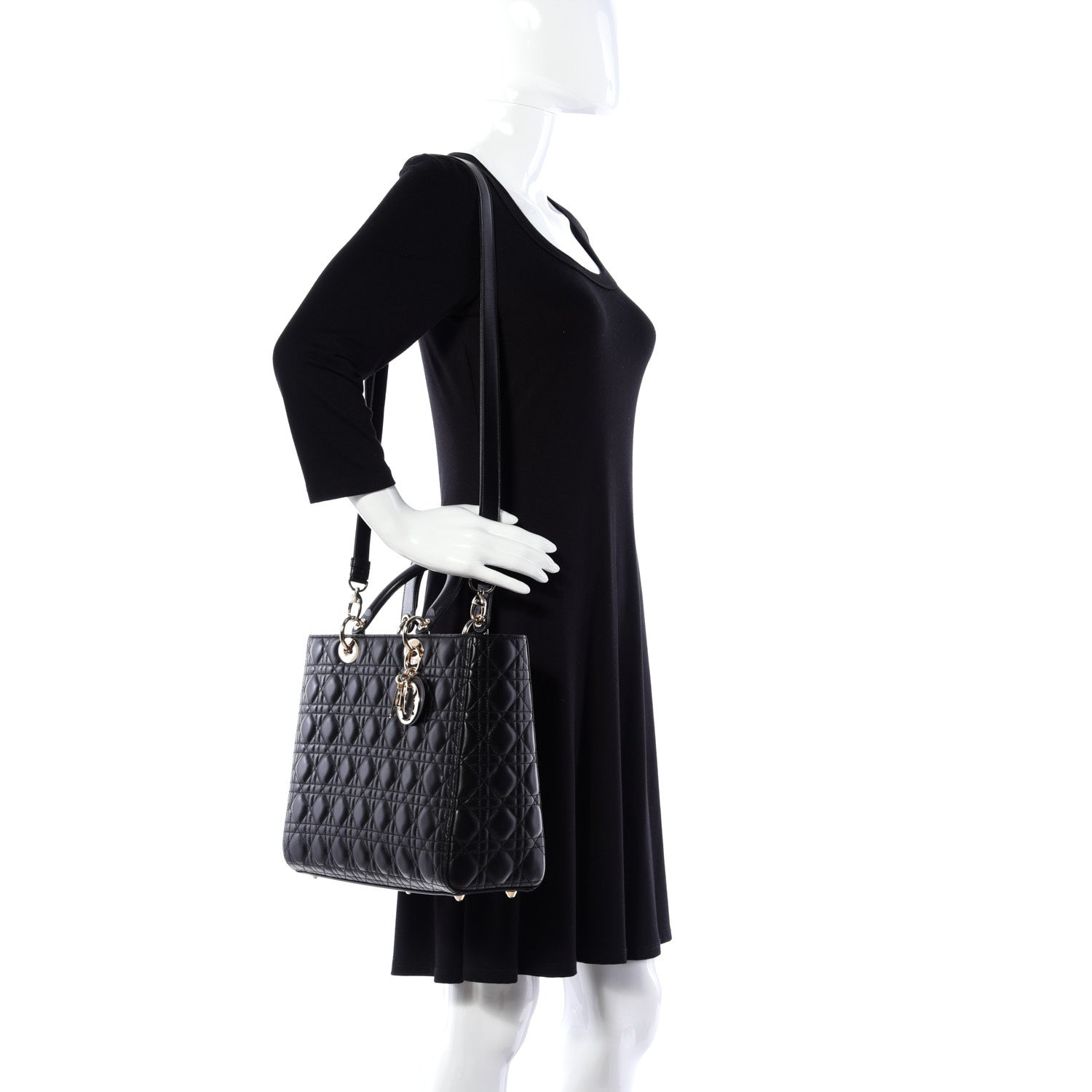 Christian Dior Lambskin Cannage Large Lady Dior Black 2 of 10