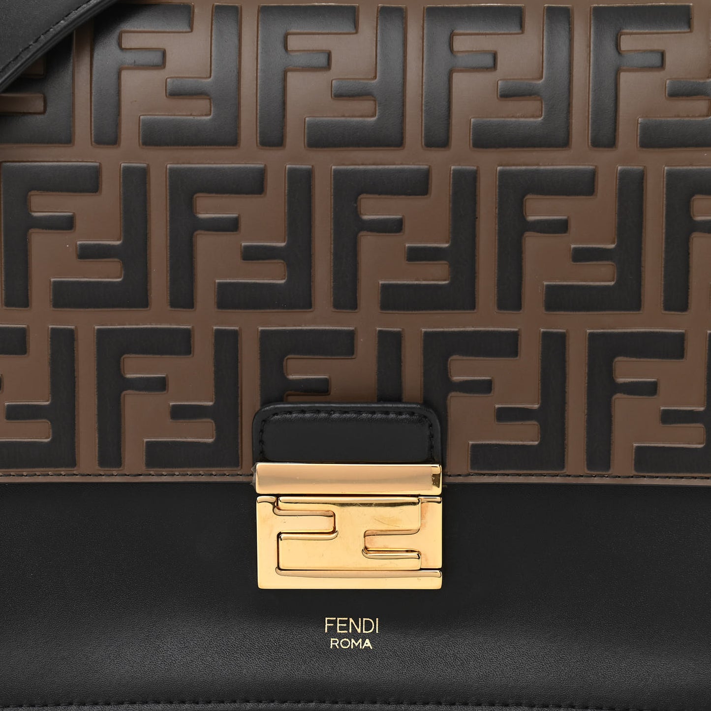 Vitello Liberty Bi-Color FF 1974 Embossed Kan U Shoulder Bag Black Maya
