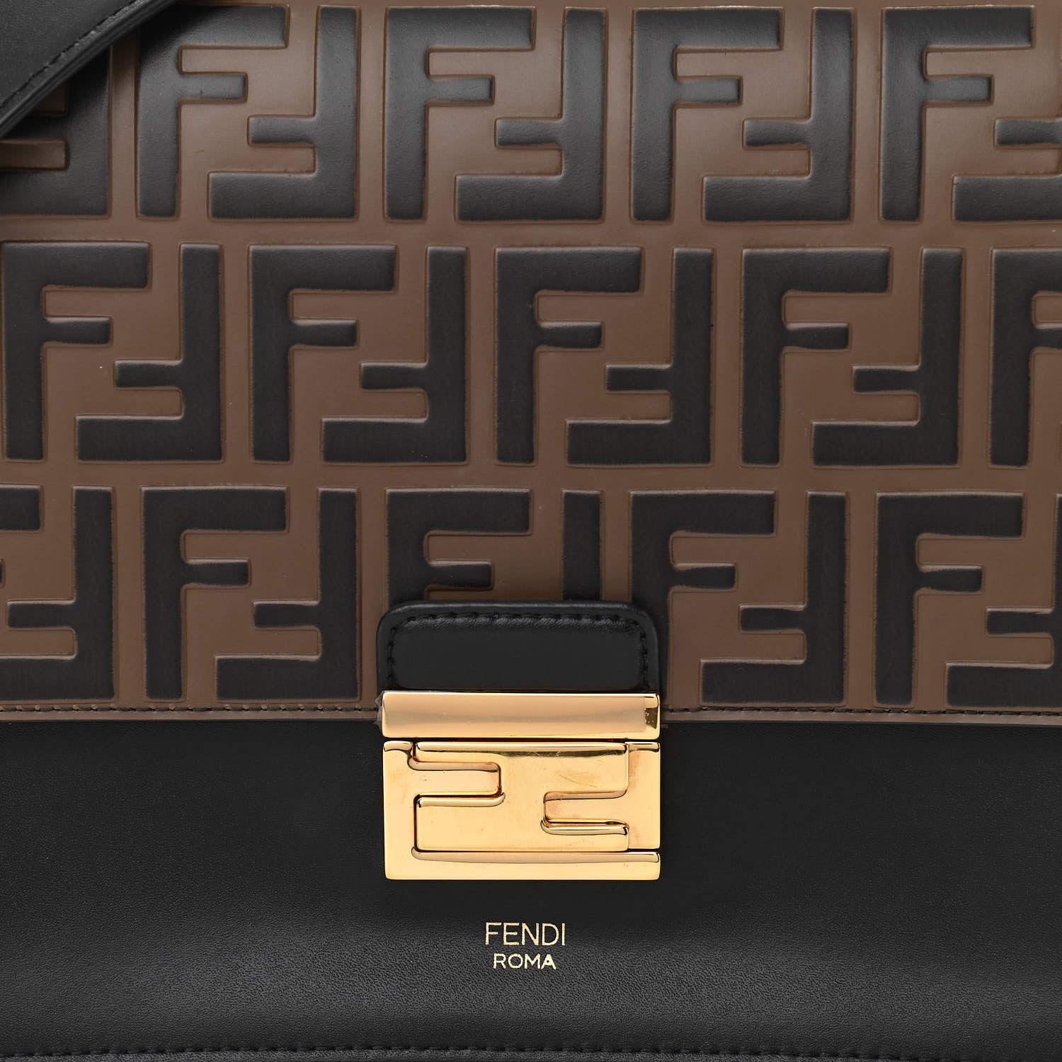 Fendi Vitello Liberty Bi-Color FF 1974 Embossed Kan U Shoulder Bag Black Maya 9 of 11