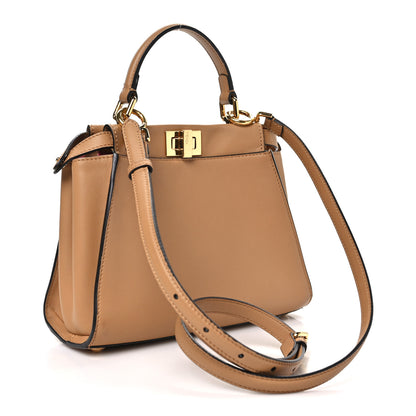 Fendi Vitello Seta Nappa FF Embossed Mini Peekaboo Iconic Satchel Miele Scuro Miele Scuro 3 of 12