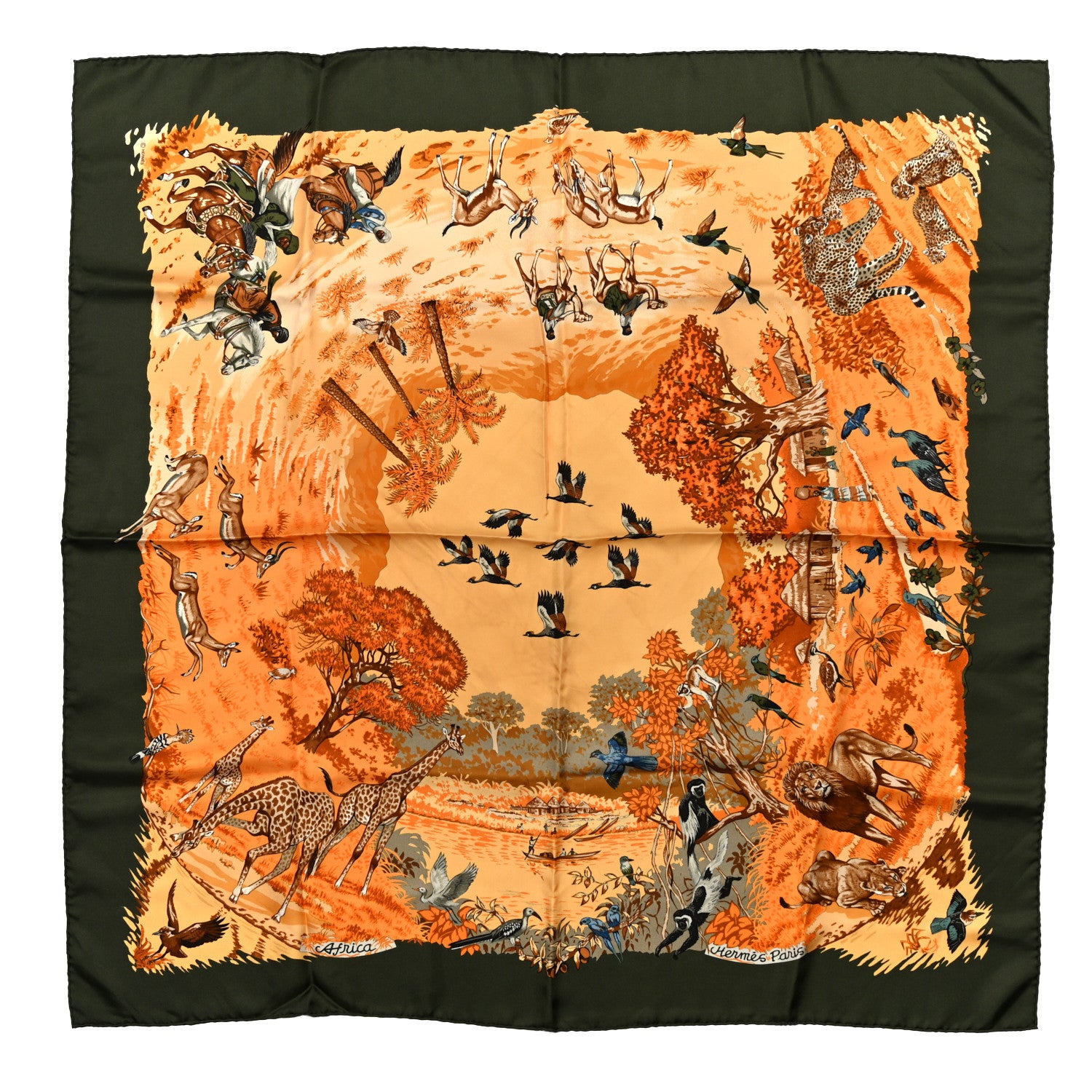 Hermes Silk Africa Scarf 90 Green Yellow 1 of 6