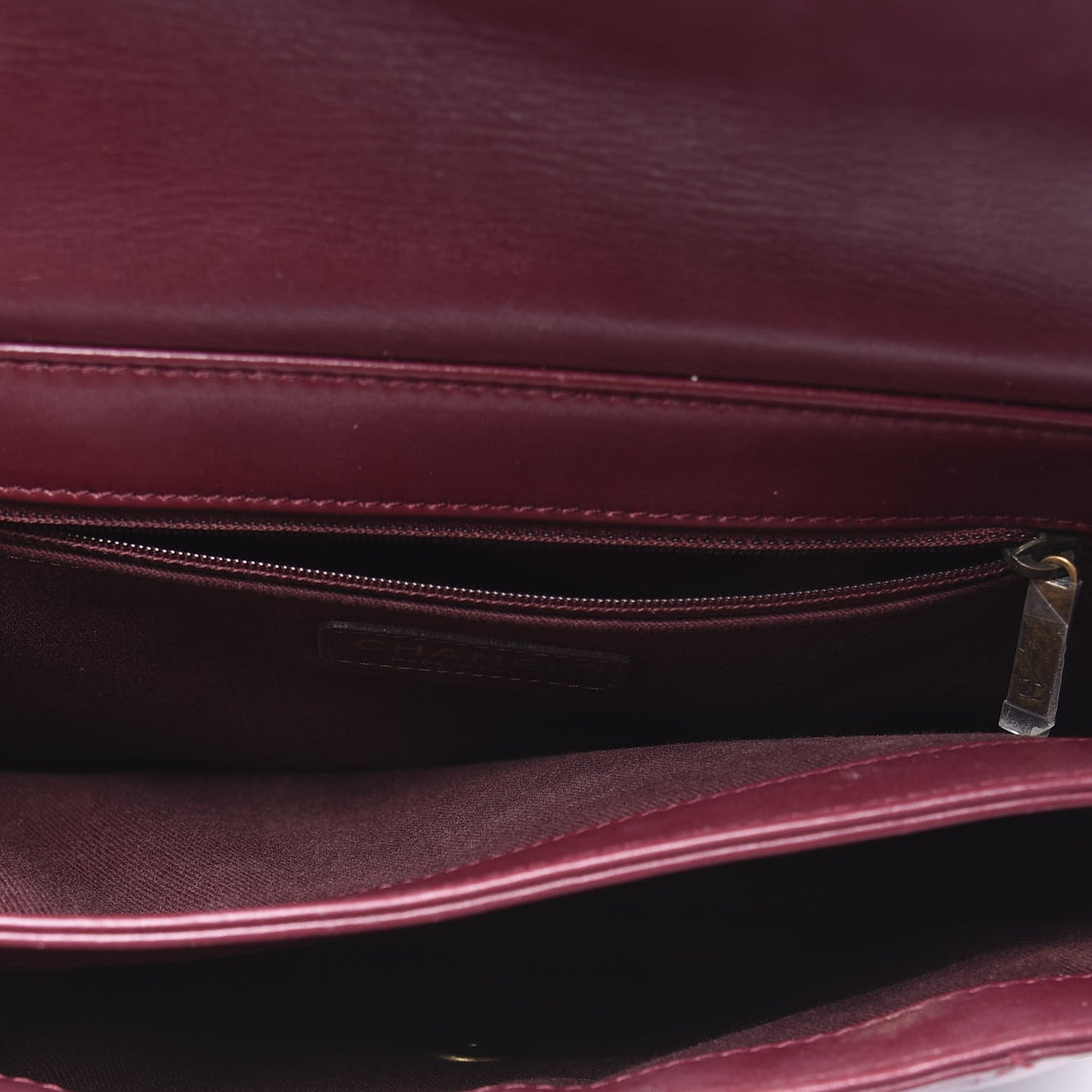 Calfskin Quilted Large Perfect Edge Flap Burgundy