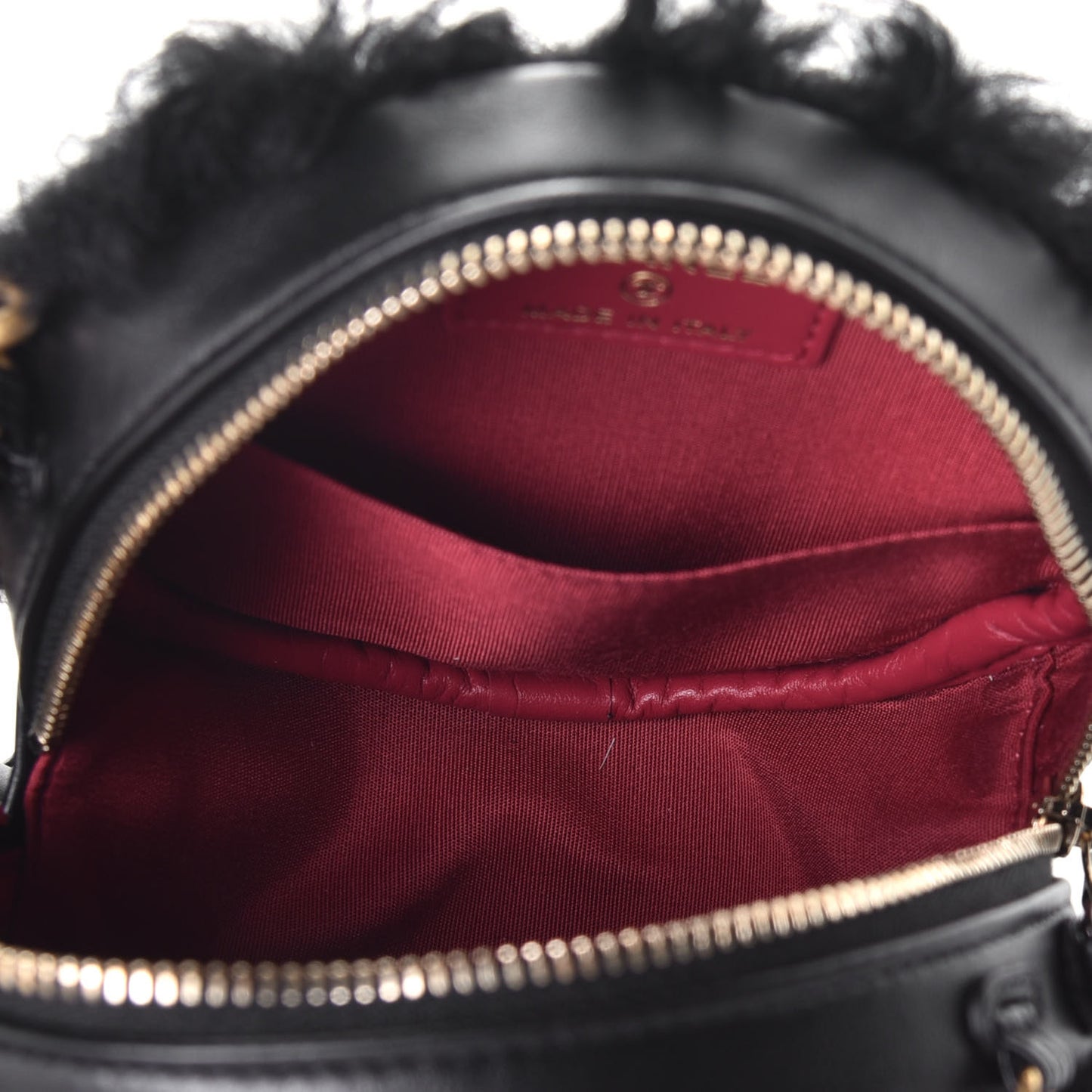 Shearling Sheepskin Chanel 19 Round Clutch With Chain Black