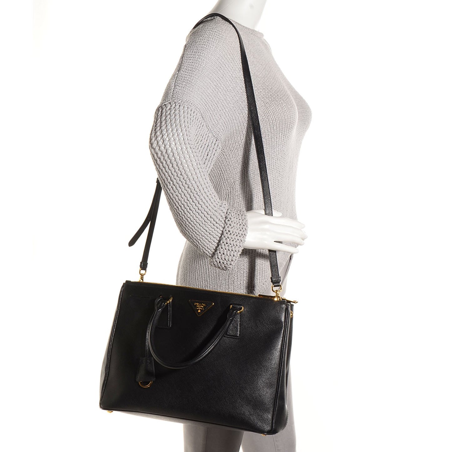 Saffiano Lux Medium Double Zip Tote Nero Black