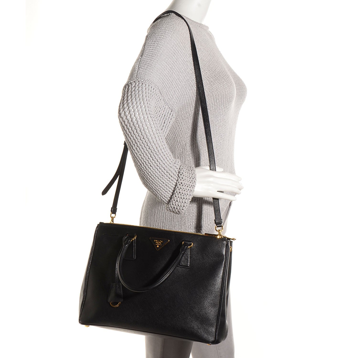 Prada Saffiano Lux Medium Double Zip Tote Nero Black 2 of 10