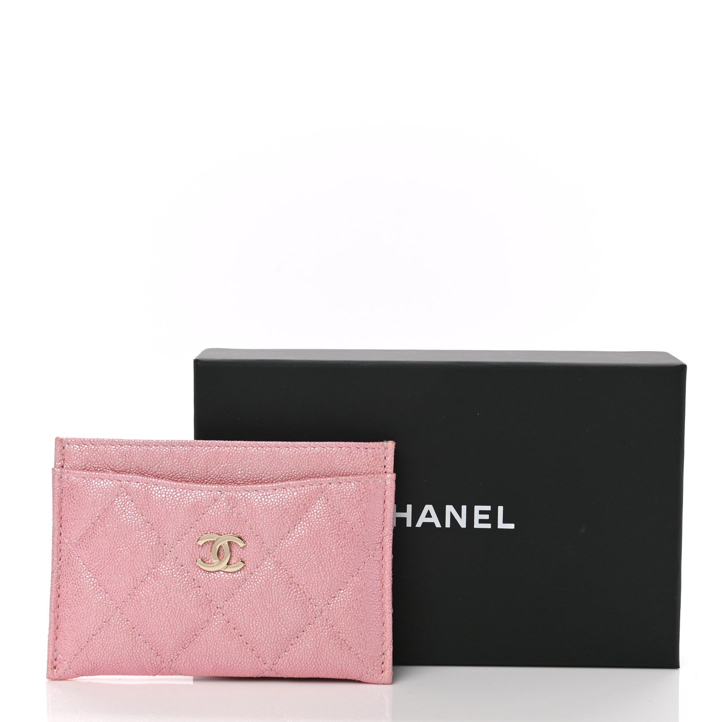 Iridescent Caviar Quilted Card Holder Rose Pink