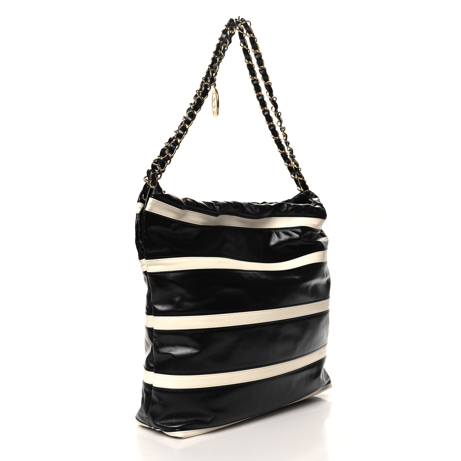 Chanel Shiny Calfskin Striped Small Chanel 22 Black White 3 of 10