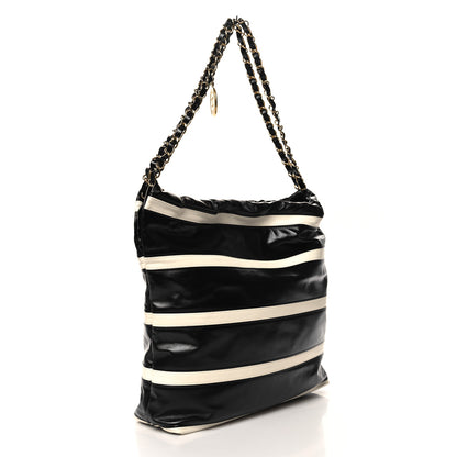 Chanel Shiny Calfskin Striped Small Chanel 22 Black White 3 of 10