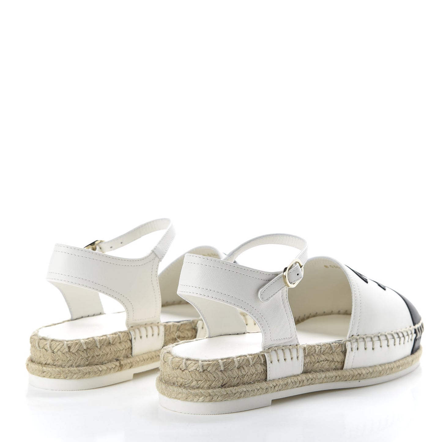 Lambskin Cap Toe CC Espadrille Sandals 35 Black White
