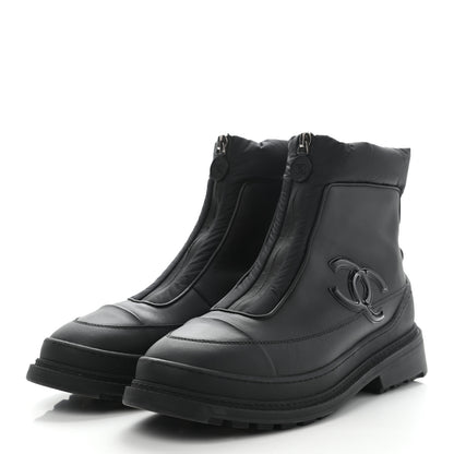 Chanel Calfskin Nylon CC Ankle Snow Boots 40.5 Black 4 of 15