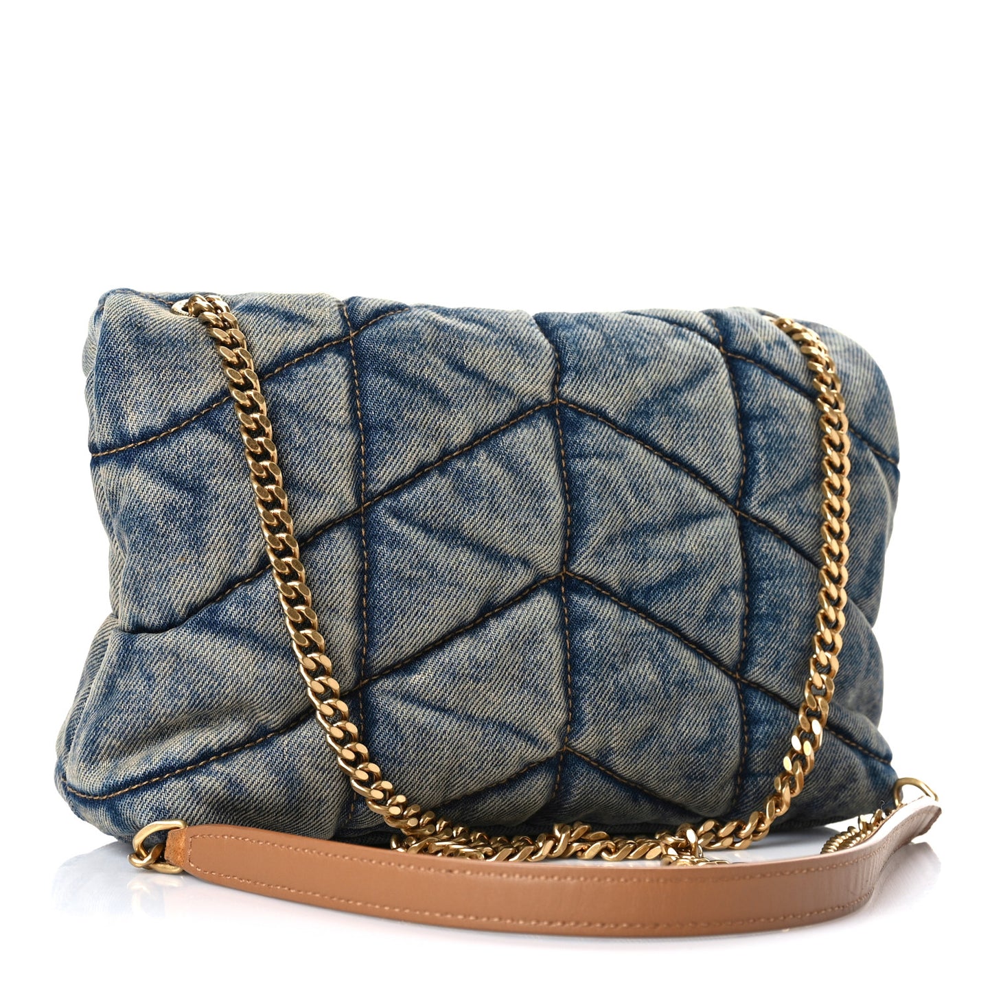 Denim Quilted Toy Loulou Puffer Monogram Chain Satchel Rodeo Blue